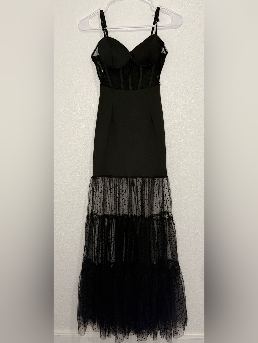 12th Tribe Savannah Black Bustier Swiss Dot Mesh Tiered Maxi Dress S Whimsygoth